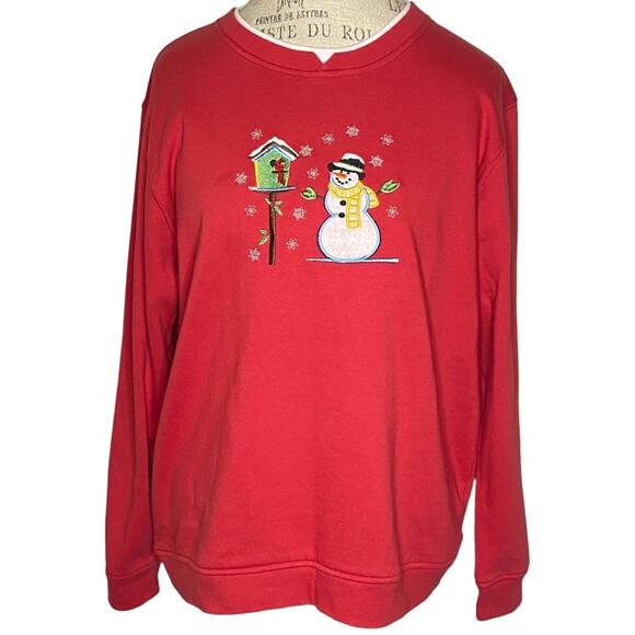 Holiday Traditions Snowman Birdhouse Red Ugly Christmas Sweatshirt Size Large - Picture 1 of 8